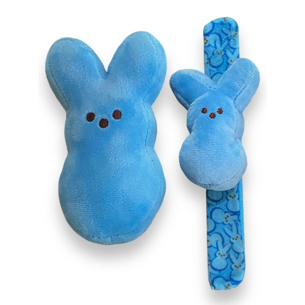 Peeps Snap Bracelet Plush Blue Bunny Embroidered Facial Features Lot Easter